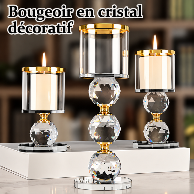 Lot de 3 Bougeoirs en Cristal Doré Décoratifs
