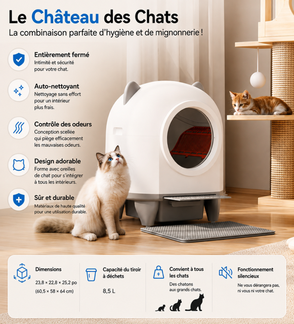 Litière Automatique Intelligente AutoClean avec Nettoyage Automatique