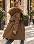 Parka Femme ALYANA – Capuche à Bordure Fourrure – Noir & Marron