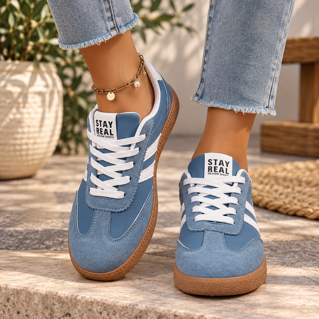 Baskets Femme Rétro Chic à Bandes Contrastées – Sneakers Basses Multicolores