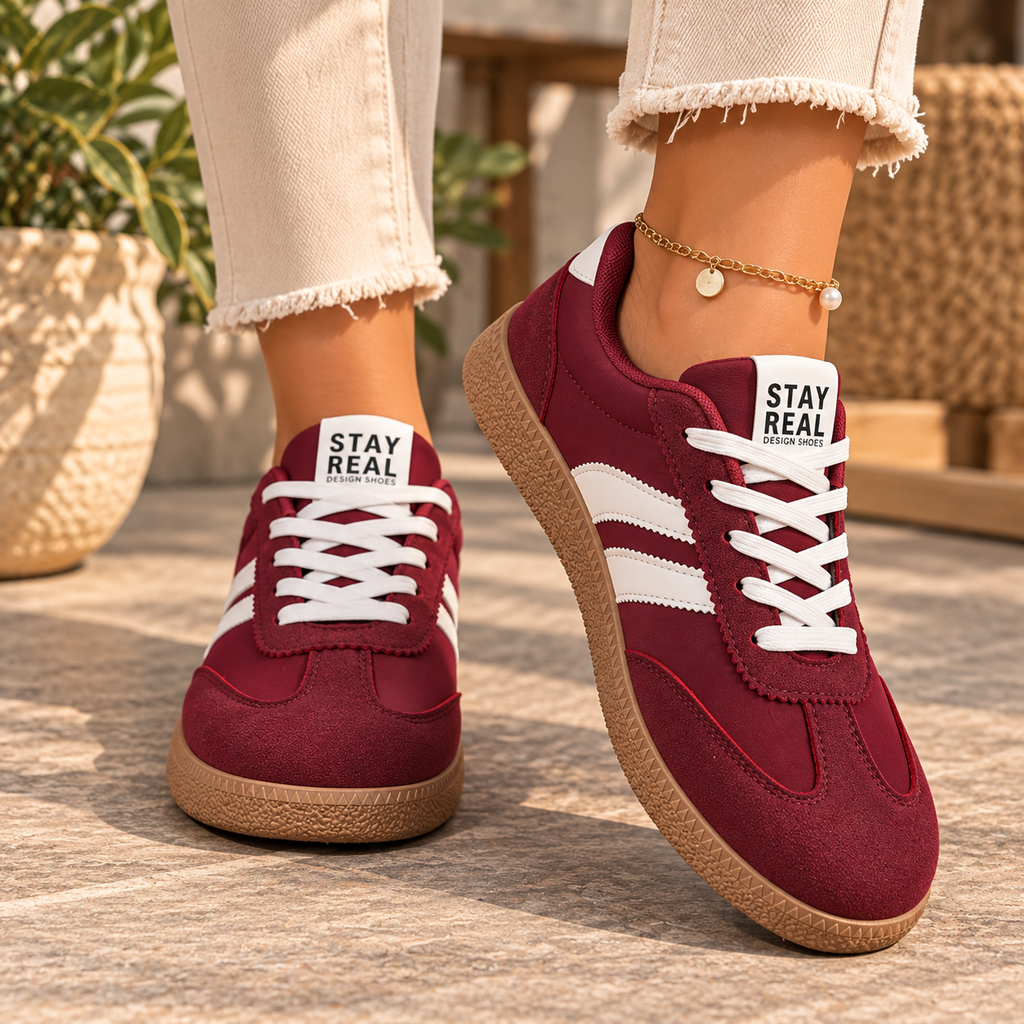 Baskets Femme Rétro Chic à Bandes Contrastées – Sneakers Basses Multicolores