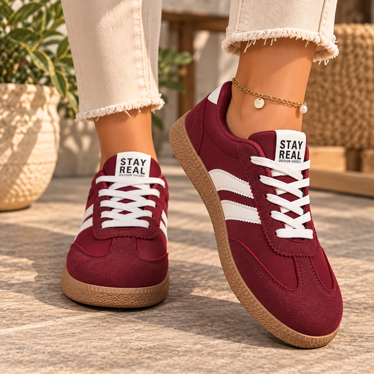 Baskets Femme Rétro Chic à Bandes Contrastées – Sneakers Basses Multicolores
