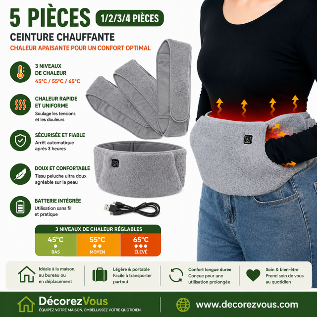 Ceinture Menstruelle Anti-Douleur Chauffante Rechargeable 2-en-1 avec 3 Niveaux de Chaleur