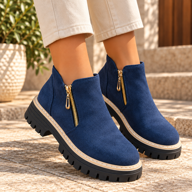 Bottines Femme à Zip Doré – Semelle Crantée Style Chic et Tendance