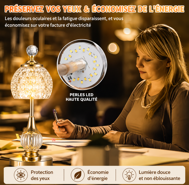 Lampe LED Cristal Rechargeable Sans Fil Design Luxe