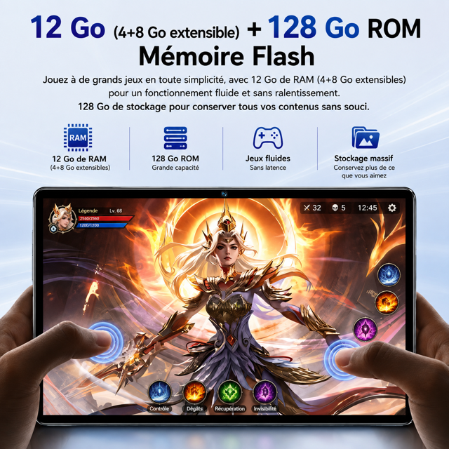 Tablette Android 16 10,1" 12 Go RAM + 128 Go – WiFi 5G