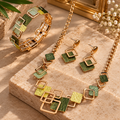 Parure Bijoux Femme 3 Pièces Dorée & Verte – Design Géométrique