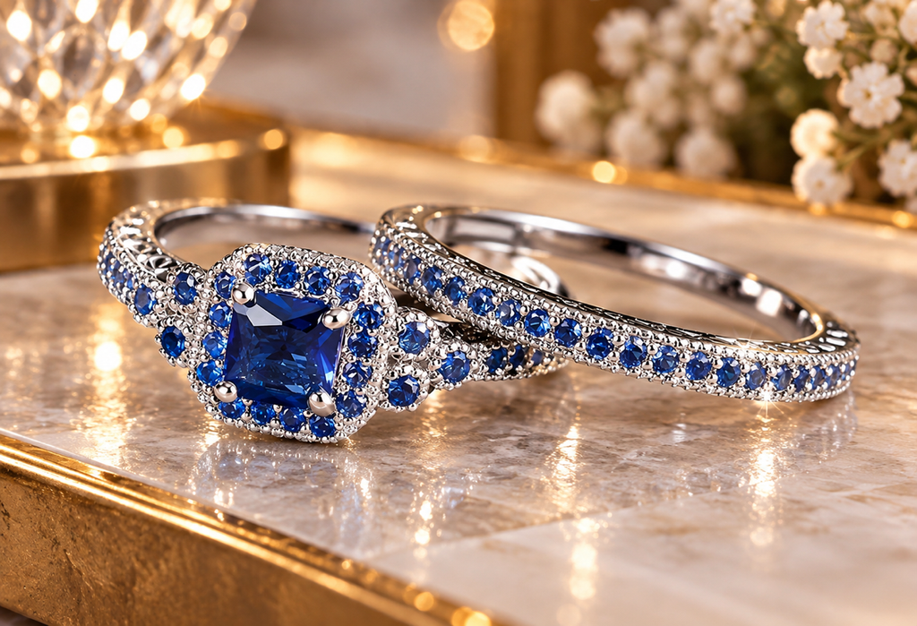 Duo de Bagues Femme Argent 925 – Pierres Bleues ou Vertes – Élégance Scintillante