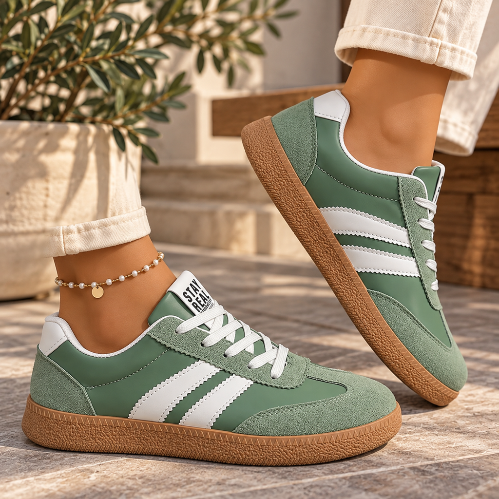 Baskets Femme Rétro Chic à Bandes Contrastées – Sneakers Basses Multicolores