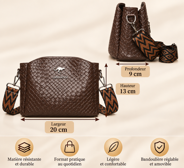 Sac Bandoulière Femme Tressé Élégant avec Sangle Réglable et Amovible