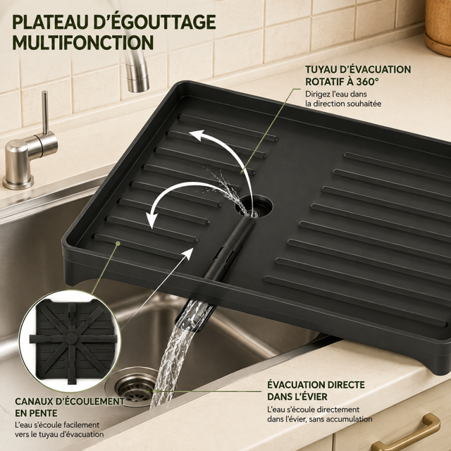 Égouttoir à Vaisselle Multifonction 2 Niveaux – Grande Capacité avec Évacuation d’Eau