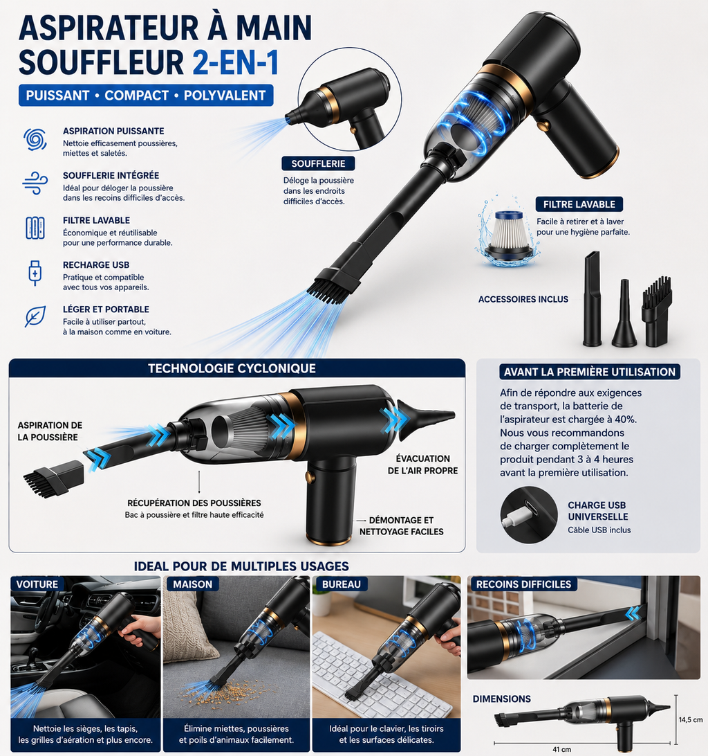 AIR PULSE Aspirateur 2 en 1