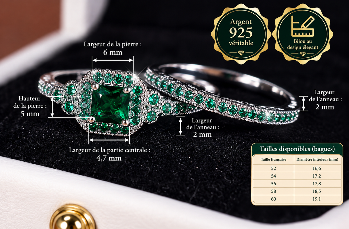 Duo de Bagues Femme Argent 925 – Pierres Bleues ou Vertes – Élégance Scintillante