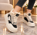 Baskets Montantes Femme Fourrées à Semelle Épaisse – Beige ou Noir