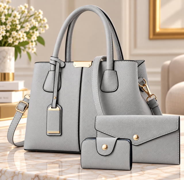 Ensemble Sac à Main Femme 3 Pièces Chic – Sac, Portefeuille et Porte-Monnaie  Karina