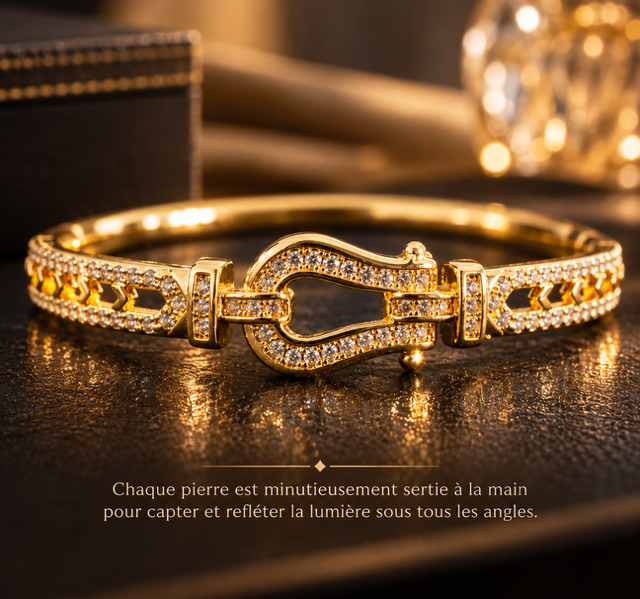 Bracelet Jonc Femme Acier Inoxydable Doré & Strass