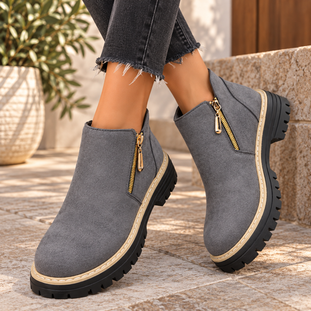 Bottines Femme à Zip Doré – Semelle Crantée Style Chic et Tendance