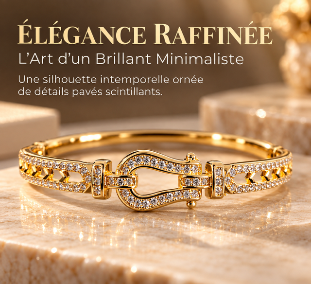 Bracelet Jonc Femme Acier Inoxydable Doré & Strass