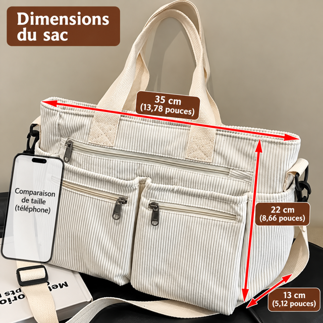 Sac Cabas en Velours Côtelé Multipoches – 4 Coloris