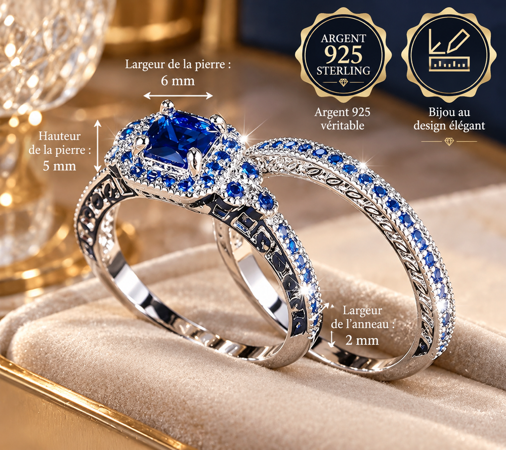Duo de Bagues Femme Argent 925 – Pierres Bleues ou Vertes – Élégance Scintillante