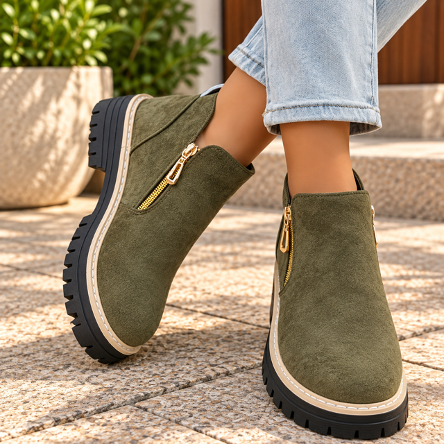 Bottines Femme à Zip Doré – Semelle Crantée Style Chic et Tendance