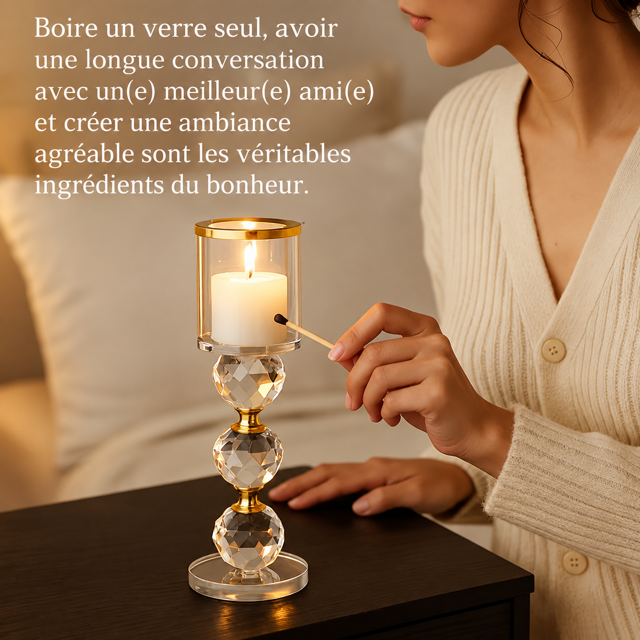 Lot de 3 Bougeoirs en Cristal Doré Décoratifs
