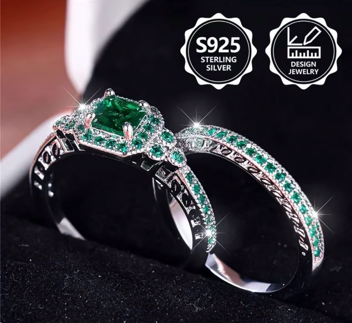 Duo de Bagues Femme Argent 925 – Pierres Bleues ou Vertes – Élégance Scintillante