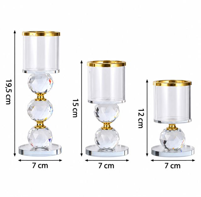 Lot de 3 Bougeoirs en Cristal Doré Décoratifs