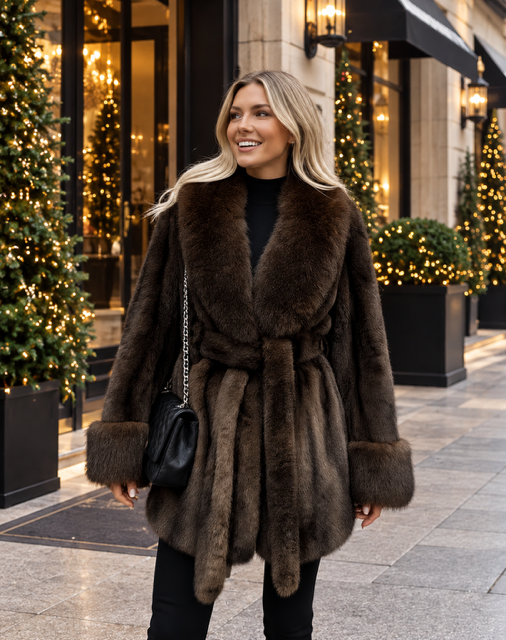 Manteau Elysée Femme  Fourrure Marron Chocolat