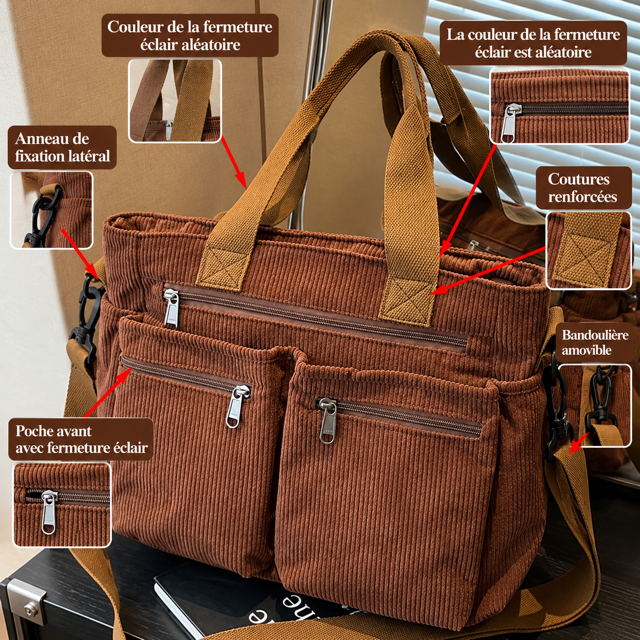 Sac Cabas en Velours Côtelé Multipoches – 4 Coloris