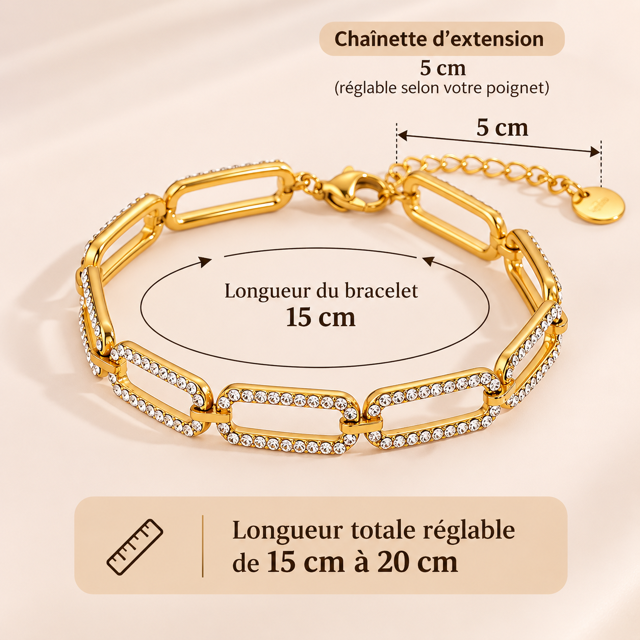 Bracelet Femme Doré 18K Maillons Strass Acier Inoxydable