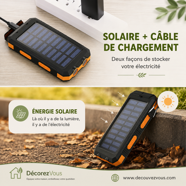 PowerBank Solaire 20 000 mAh – L’Indispensable de vos Aventures