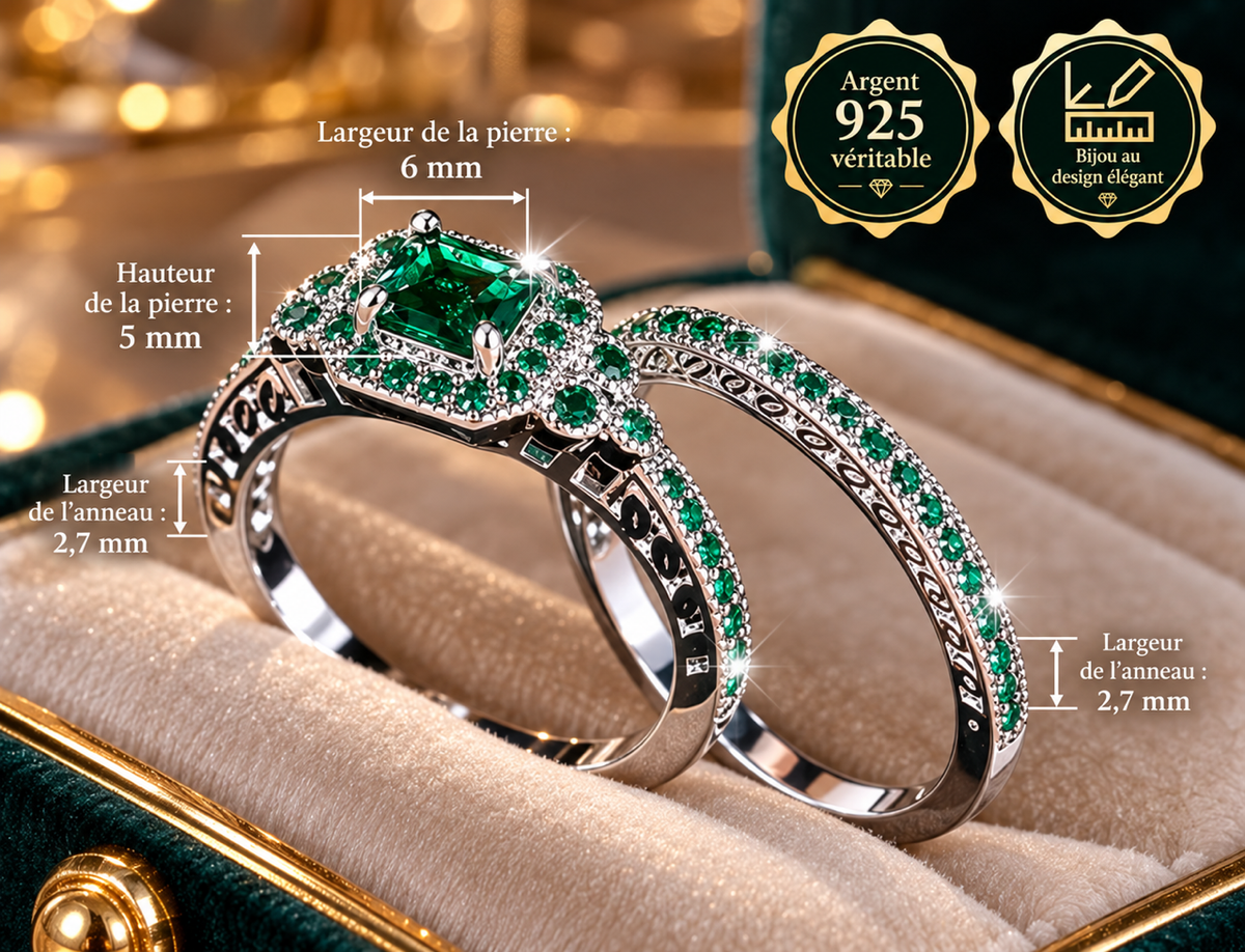Duo de Bagues Femme Argent 925 – Pierres Bleues ou Vertes – Élégance Scintillante