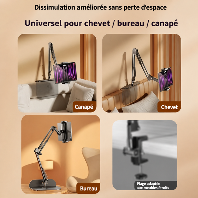 Support Téléphone et Tablette Universel à Bras Articulé Réglable