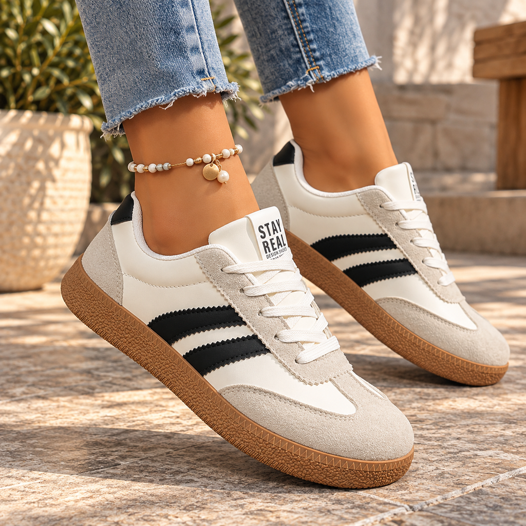 Baskets Femme Rétro Chic à Bandes Contrastées – Sneakers Basses Multicolores