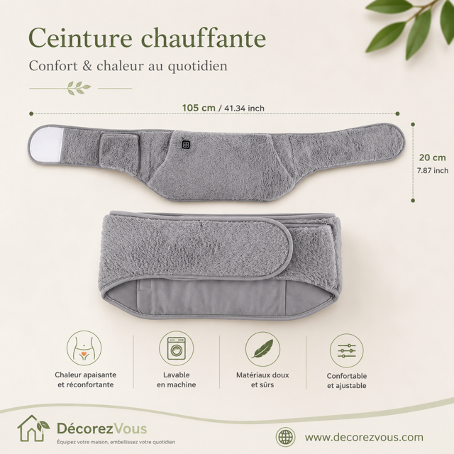 Ceinture Menstruelle Anti-Douleur Chauffante Rechargeable 2-en-1 avec 3 Niveaux de Chaleur