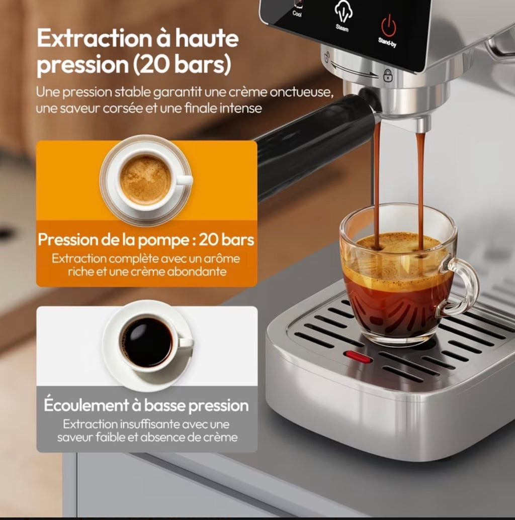 Machine à Café Expresso 20 Bars avec Buse Vapeur – 1 ou 2 Tasses