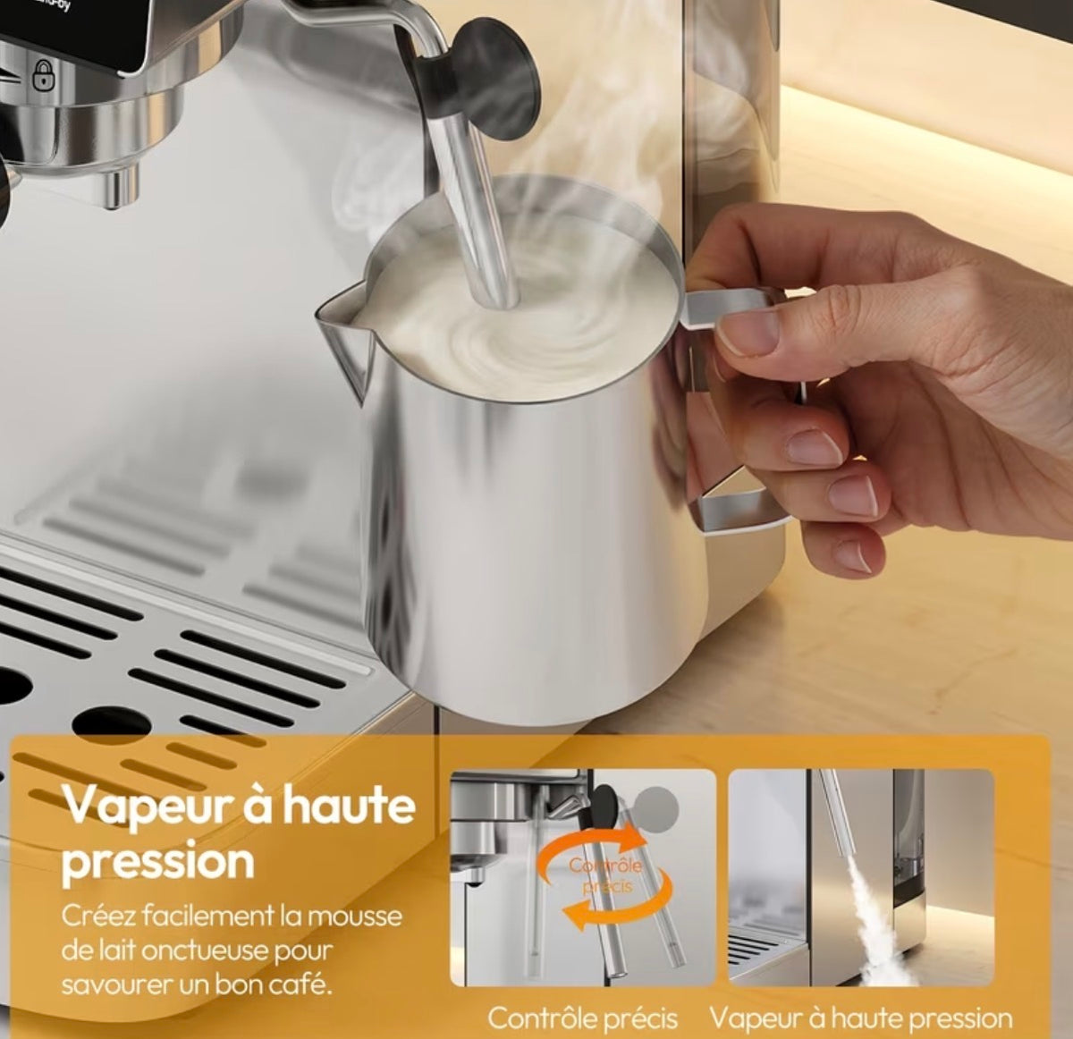 Machine à Café Expresso 20 Bars avec Buse Vapeur – 1 ou 2 Tasses