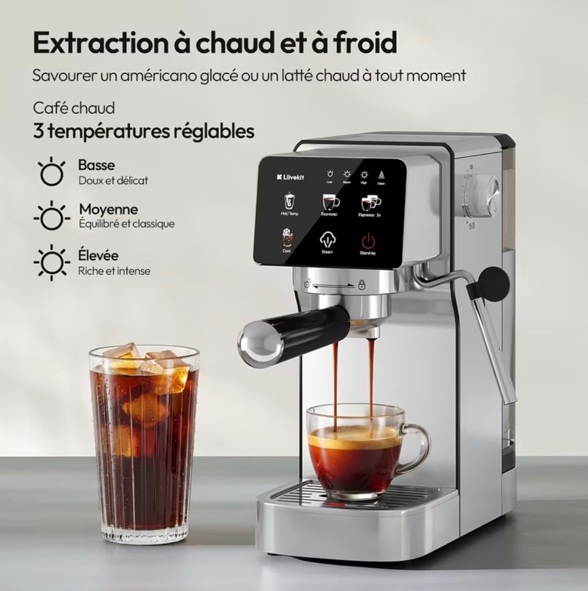 Machine à Café Expresso 20 Bars avec Buse Vapeur – 1 ou 2 Tasses