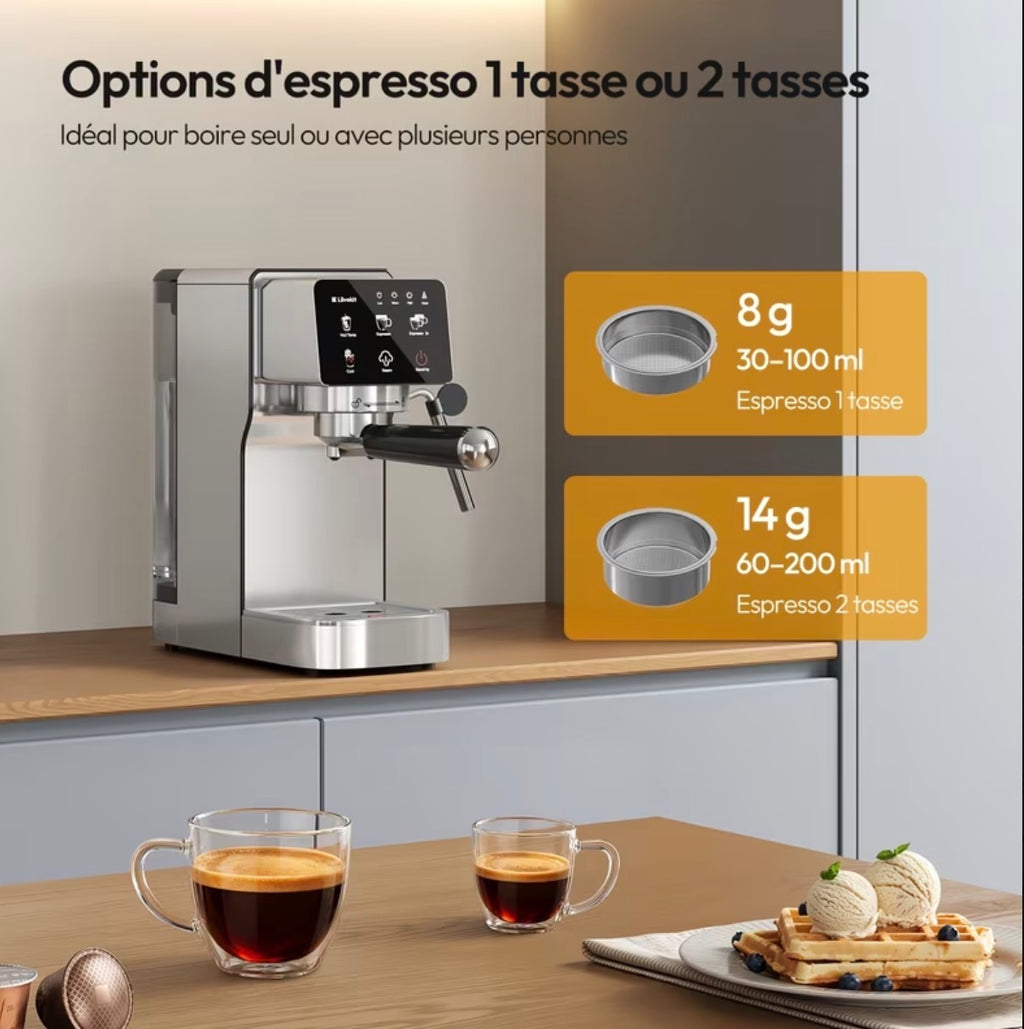 Machine à Café Expresso 20 Bars avec Buse Vapeur – 1 ou 2 Tasses