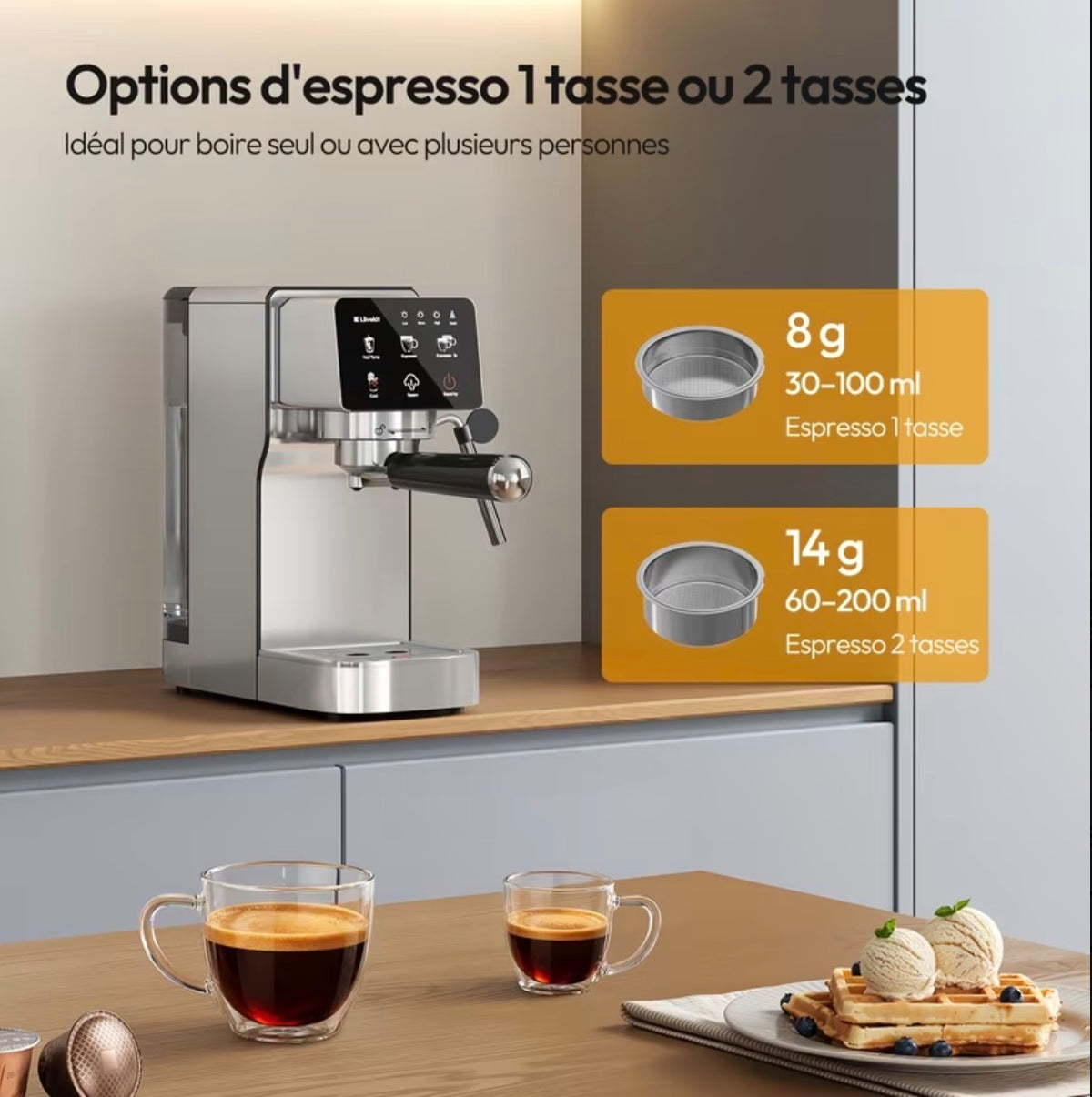 Machine à Café Expresso 20 Bars avec Buse Vapeur – 1 ou 2 Tasses