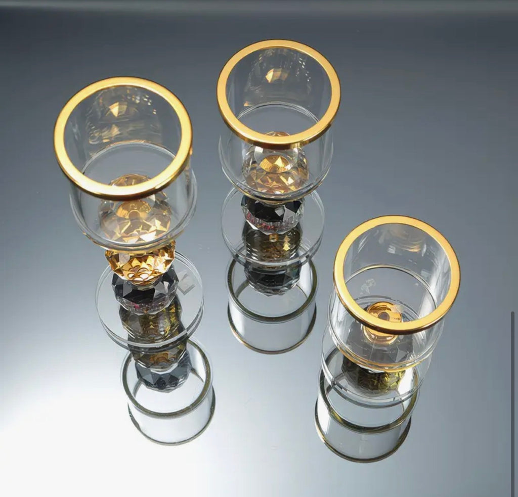 Lot de 3 Bougeoirs en Cristal Doré Décoratifs