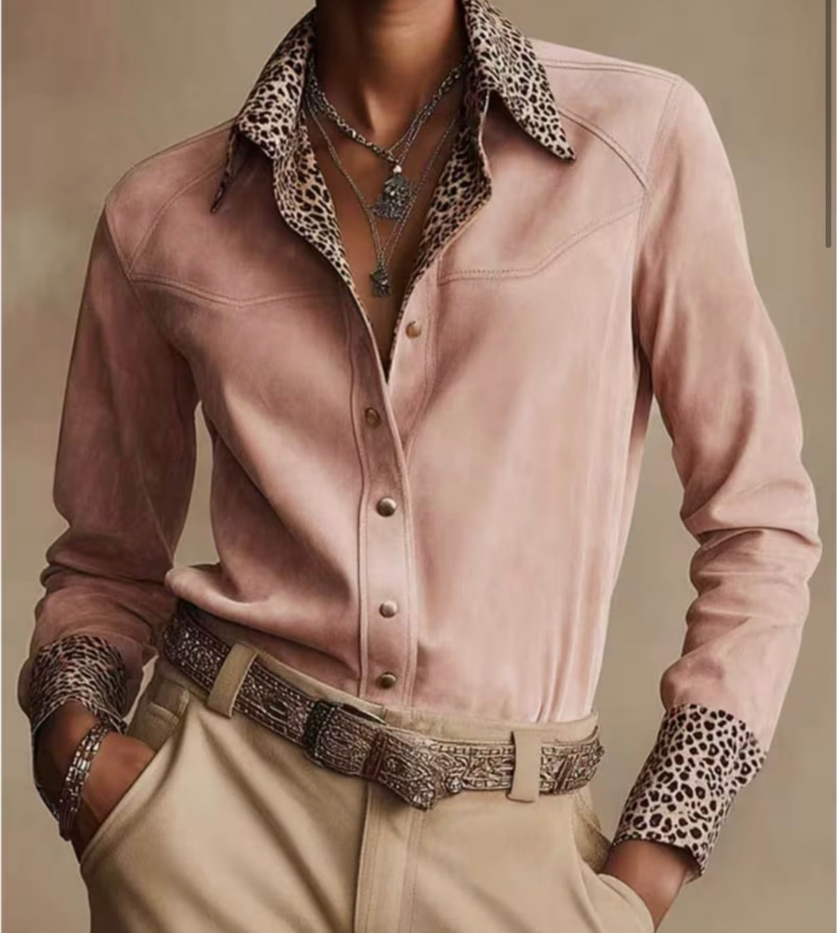 Chemise Femme Élégante Col Léopard Manches Longues