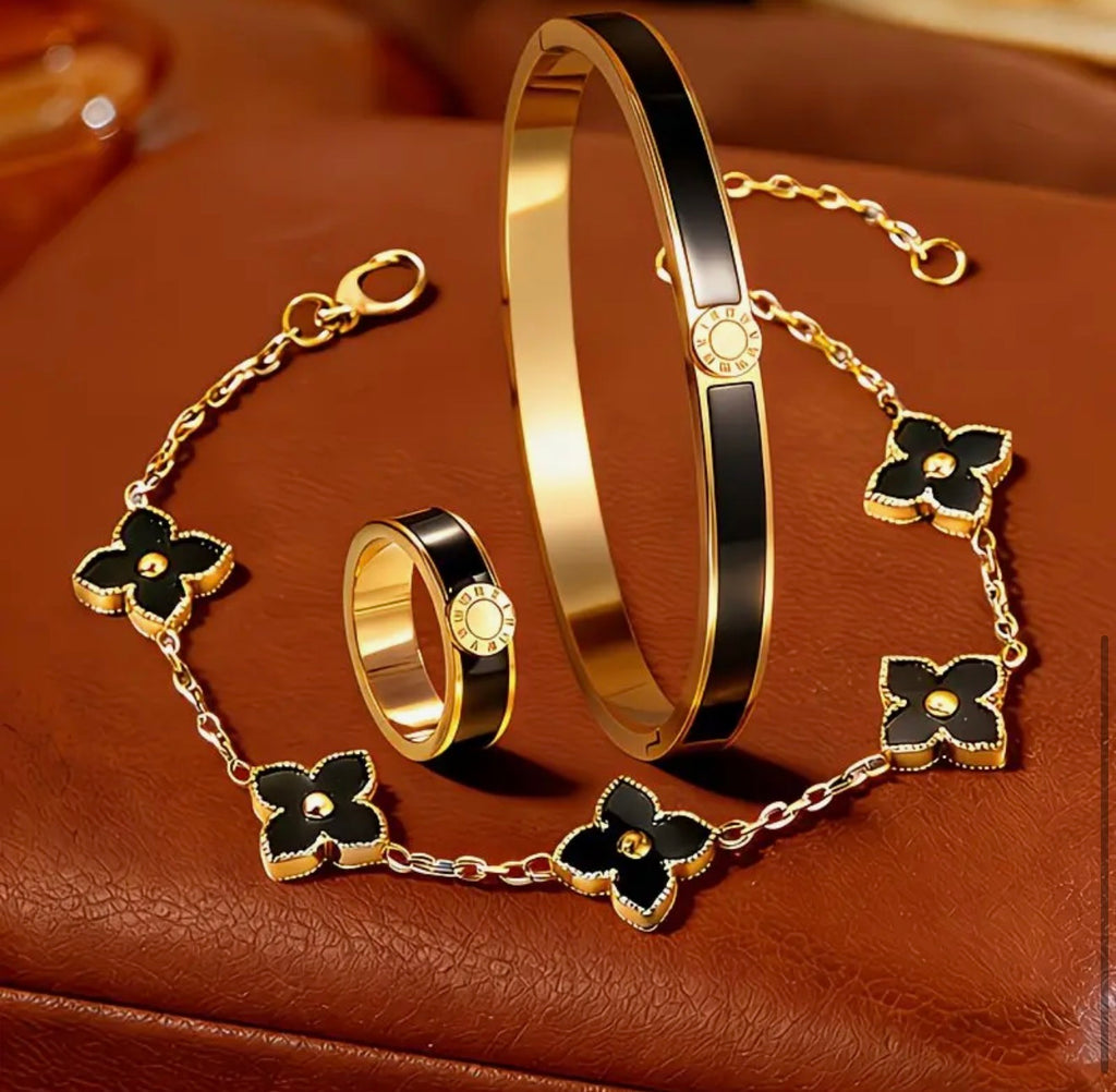 Ensemble 3 Bijoux Femme Dorés Bague et Bracelets