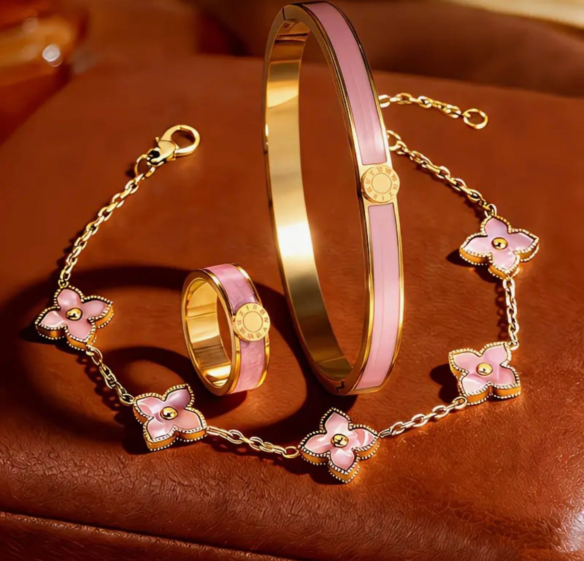 Ensemble 3 Bijoux Femme Dorés Bague et Bracelets