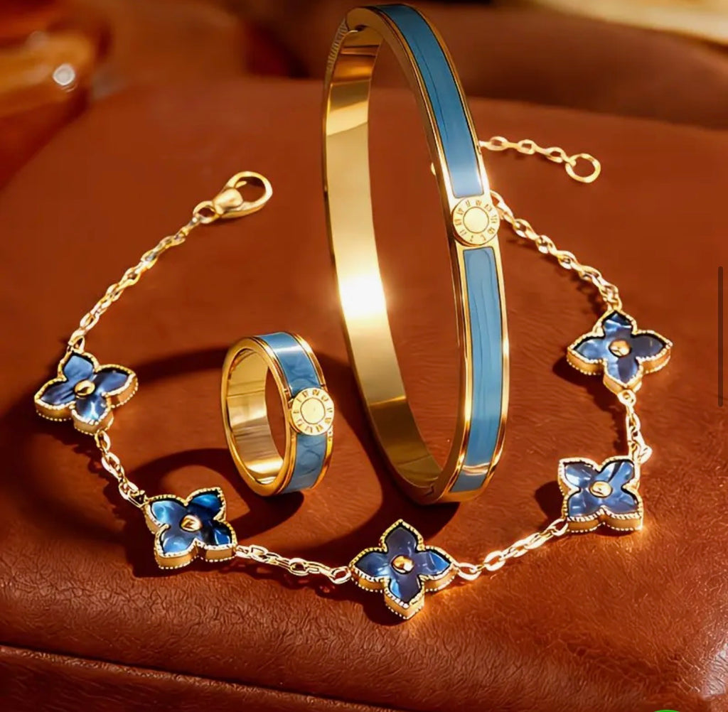 Ensemble 3 Bijoux Femme Dorés Bague et Bracelets