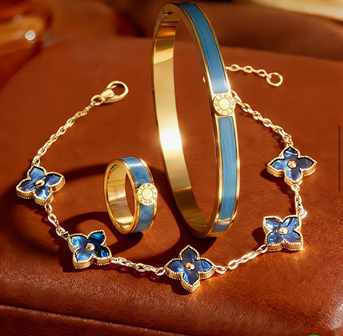 Ensemble 3 Bijoux Femme Dorés Bague et Bracelets