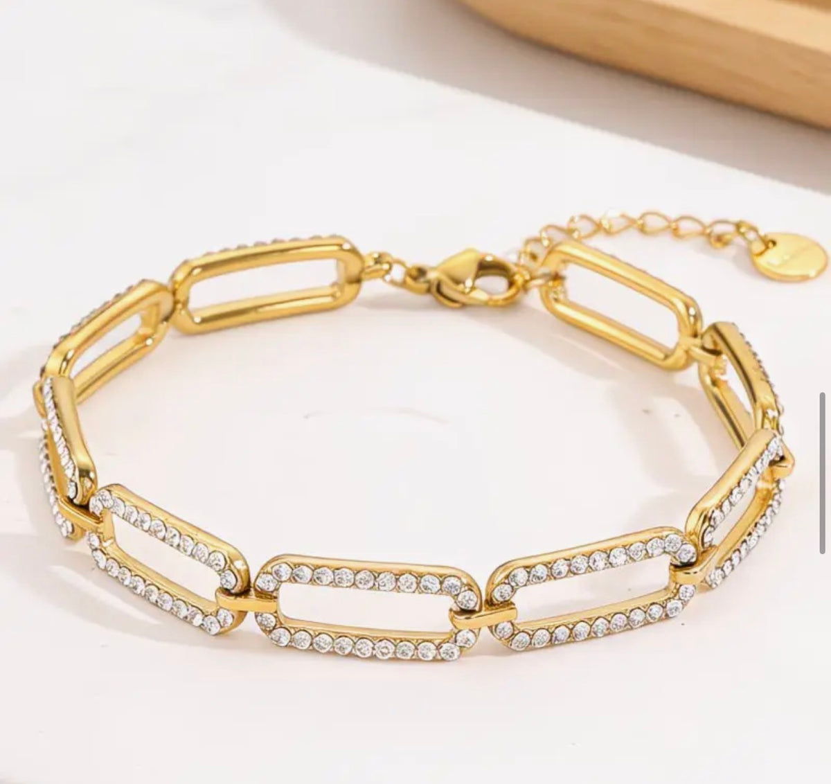 Bracelet Femme Doré 18K Maillons Strass Acier Inoxydable