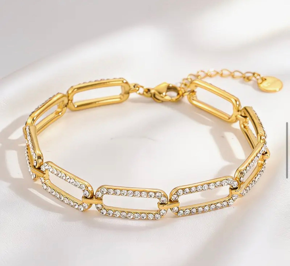 Bracelet Femme Doré 18K Maillons Strass Acier Inoxydable