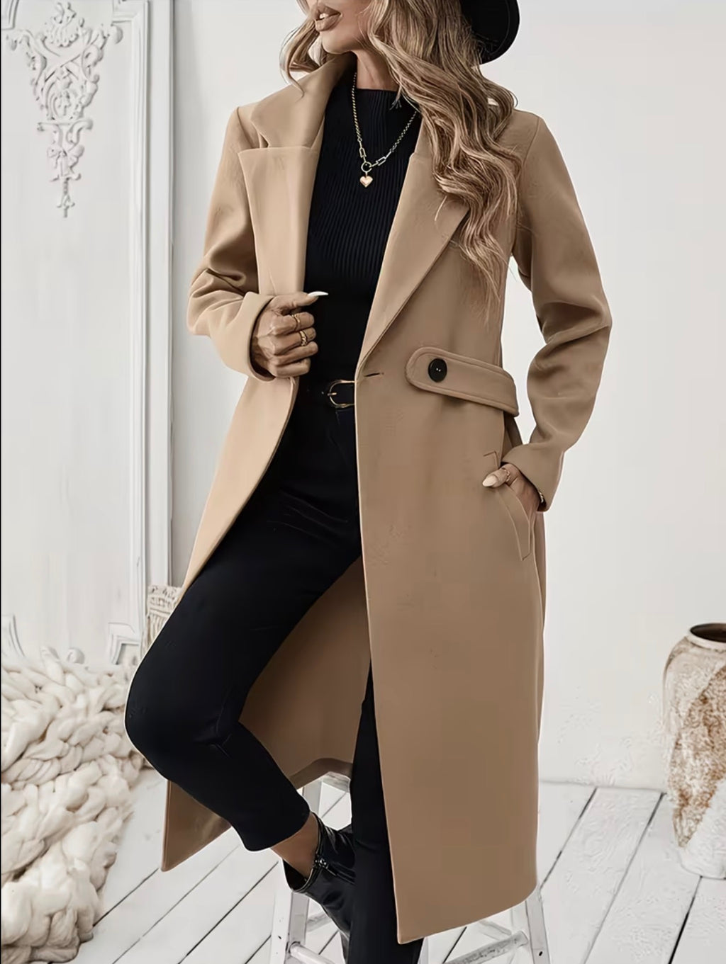 Manteau Long Femme Élégant Chic Col Tailleur – Tailles S à 6XL